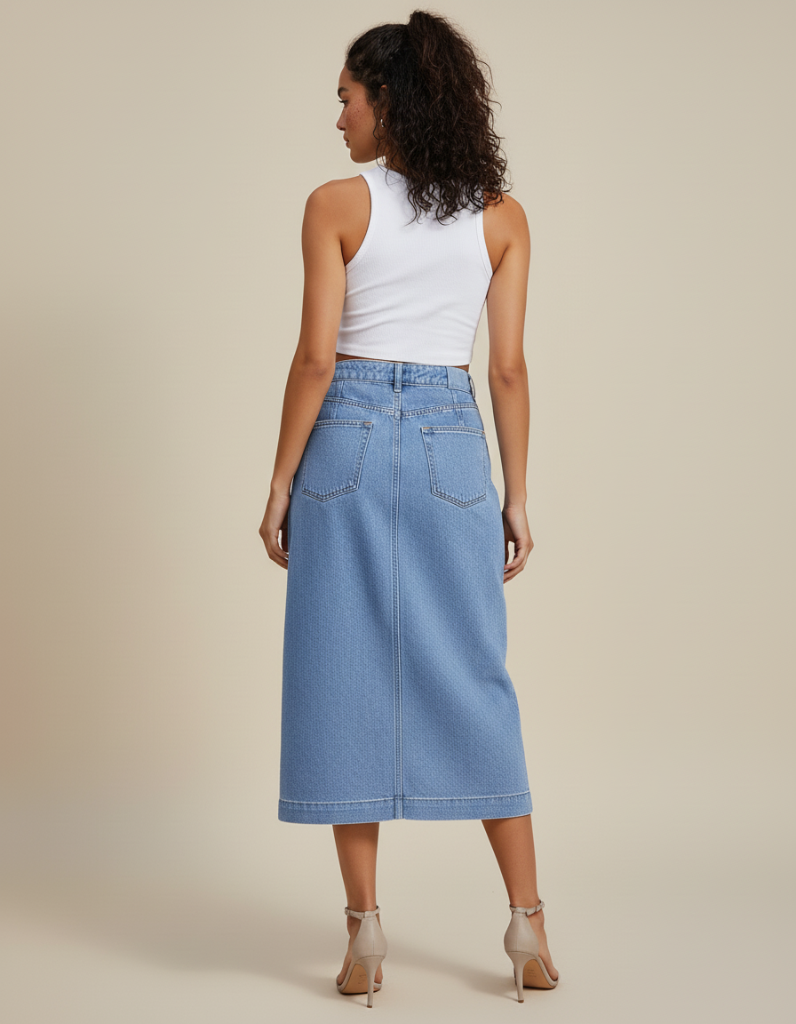 Jupe Jean Boutonnée Taille Haute Élégante Classique