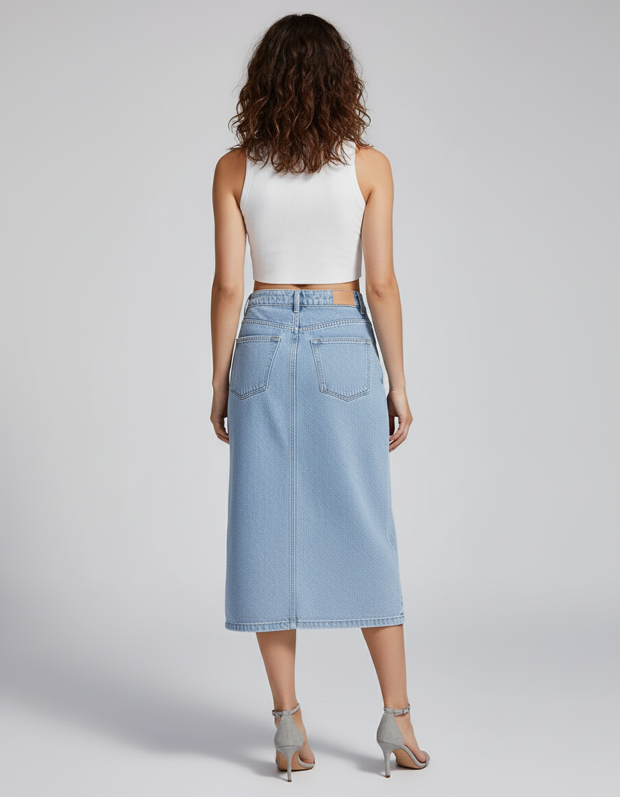 Jupe Jean Taille Haute Boutonnée Élégante