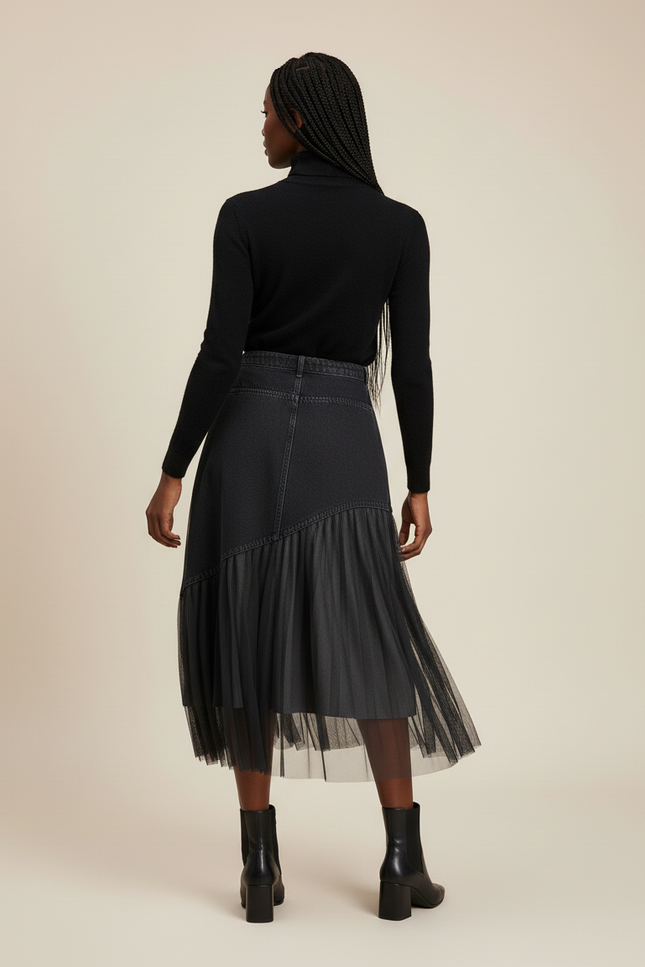 Jupe Mi Longue En Jean Noir