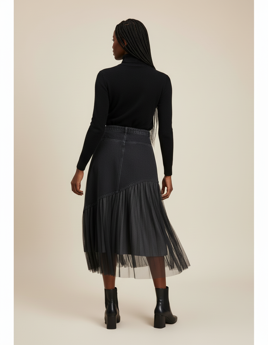 Jupe Mi Longue En Jean Noir