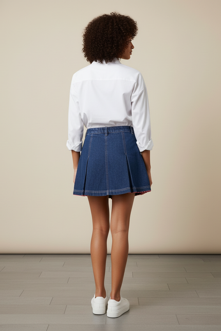 Jupe Jean Plissée Brodée Décontractée