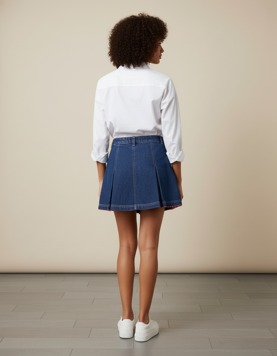 Jupe Jean Plissée Brodée Décontractée