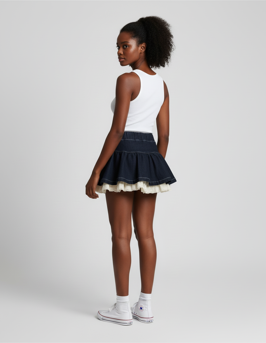 Jupe En Jean Plissée Courte