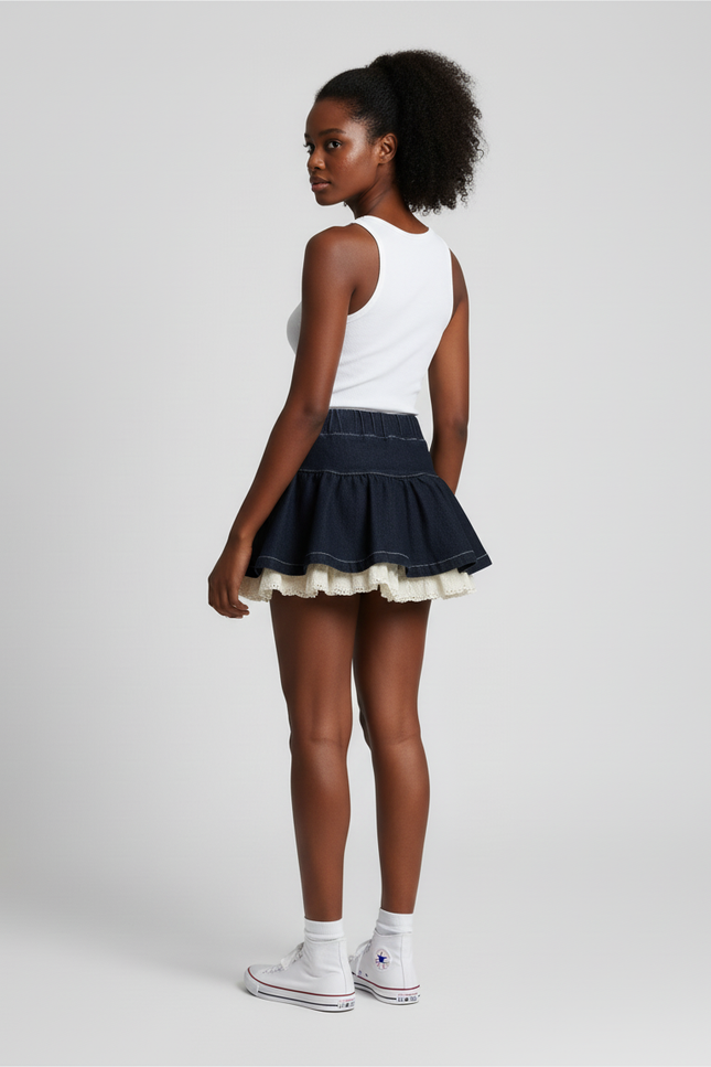 Jupe En Jean Plissée Courte