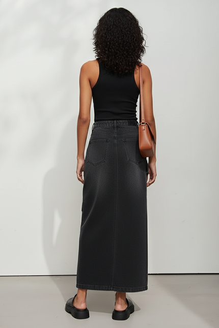 Jupe Jean Coupe Droite Gris Délavé Décontractée