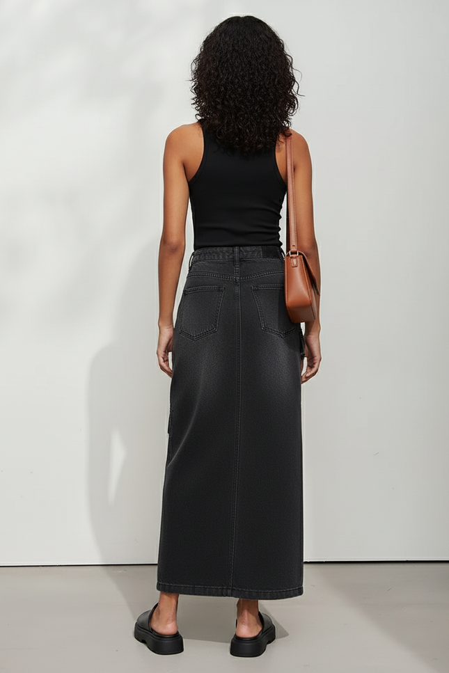 Jupe Jean Coupe Droite Gris Délavé Décontractée