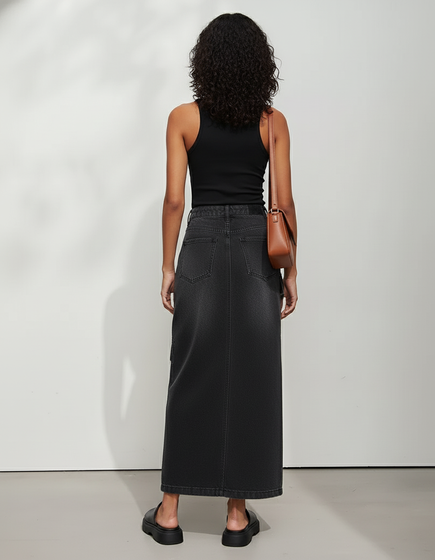 Jupe Jean Coupe Droite Gris Délavé Décontractée