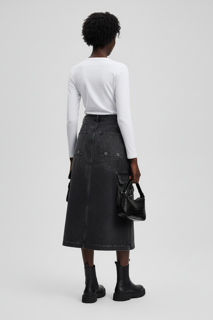 Jupe Jean Gris Délavé Cargo Décontractée