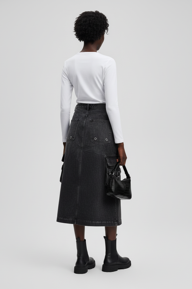 Jupe Jean Gris Délavé Cargo Décontractée