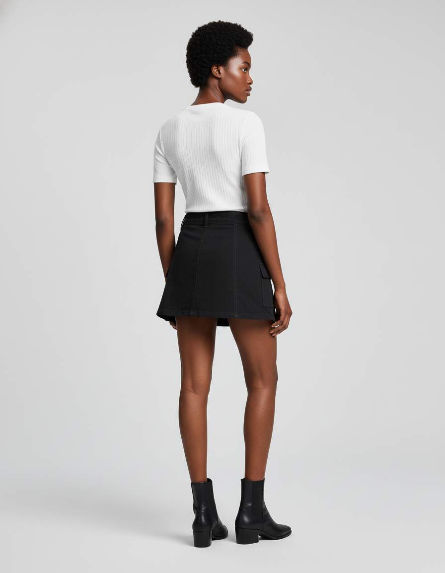 Jupe Jean Noire Mini Évasée Chic