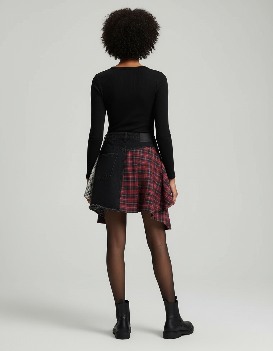 Jupe Jean Patchwork Écossais Originale