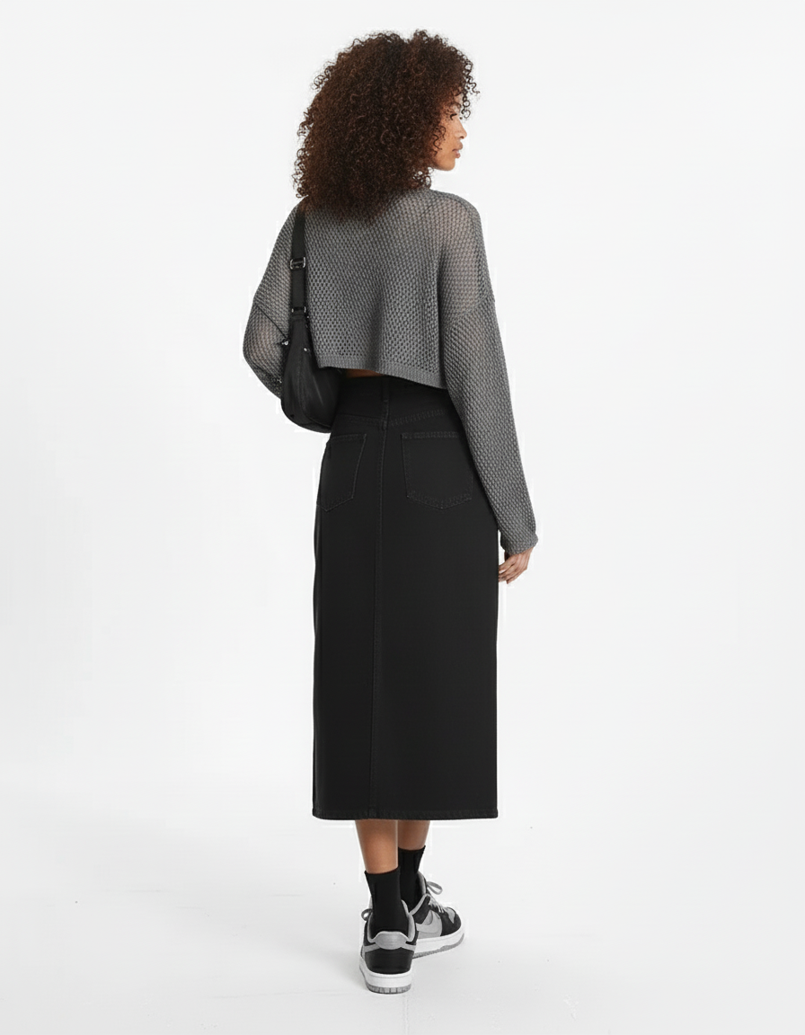 Jupe Jean Longue Noire Chic