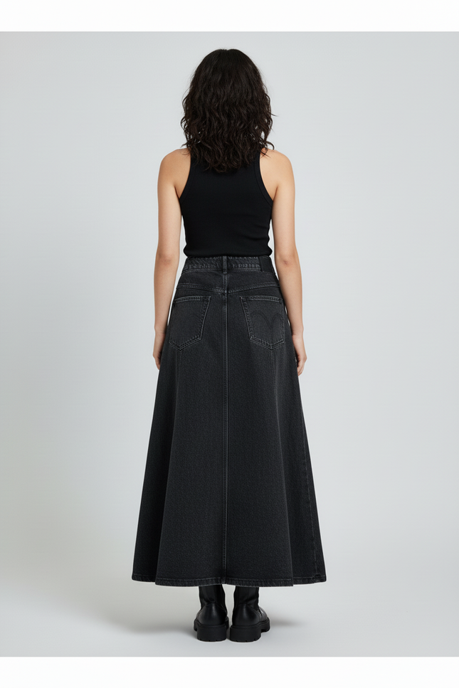 Jupe Jean Longue Noire Délavée Fluide