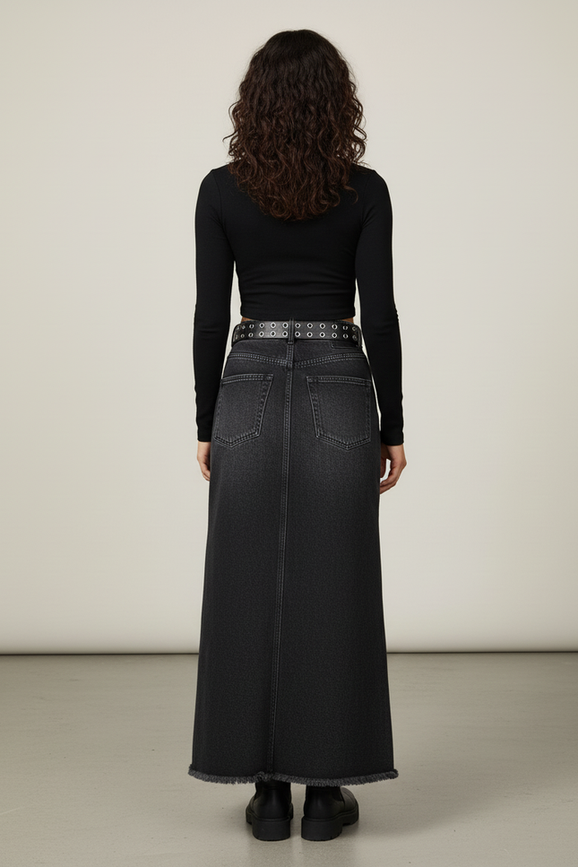 Jupe Jean Noire Délavée Longue Chic