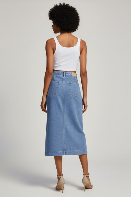 Jupe Jean Bleu Clair Boutonnée Décontractée Pratique