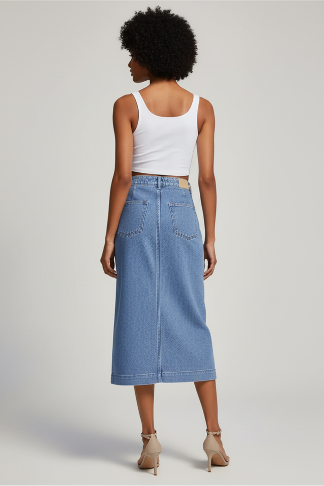 Jupe Jean Bleu Clair Boutonnée Décontractée Pratique