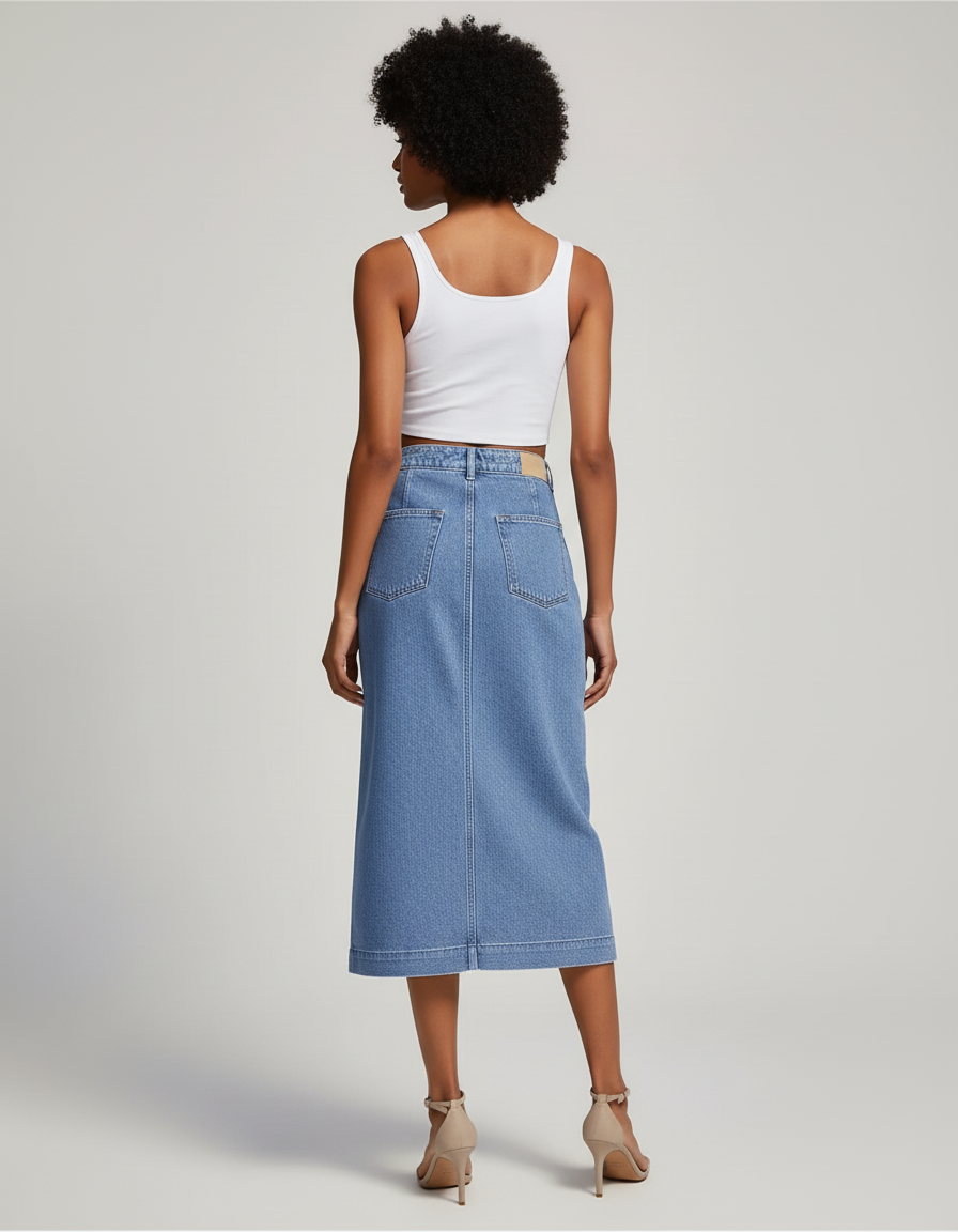 Jupe Jean Bleu Clair Boutonnée Décontractée Pratique