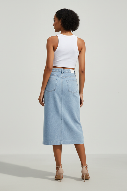 Jupe Jean Midi Boutonnée Décontractée