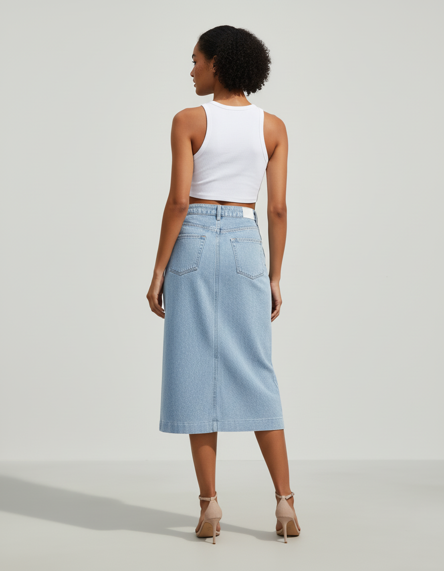 Jupe Jean Midi Boutonnée Décontractée