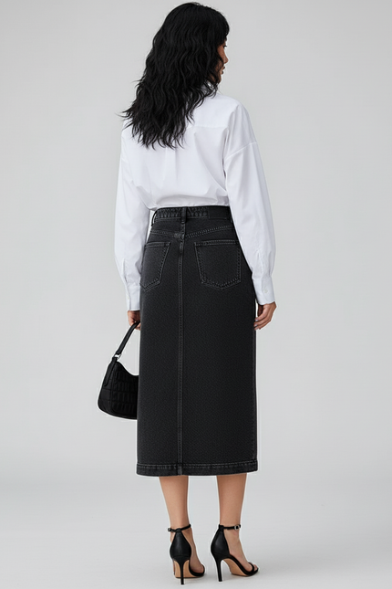 Jupe Jean Noire Boutonnée Chic Intemporelle