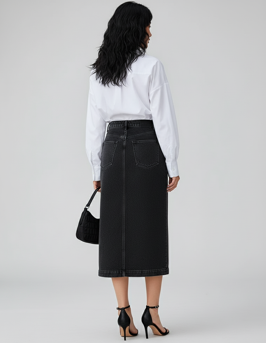 Jupe Jean Noire Boutonnée Chic Intemporelle