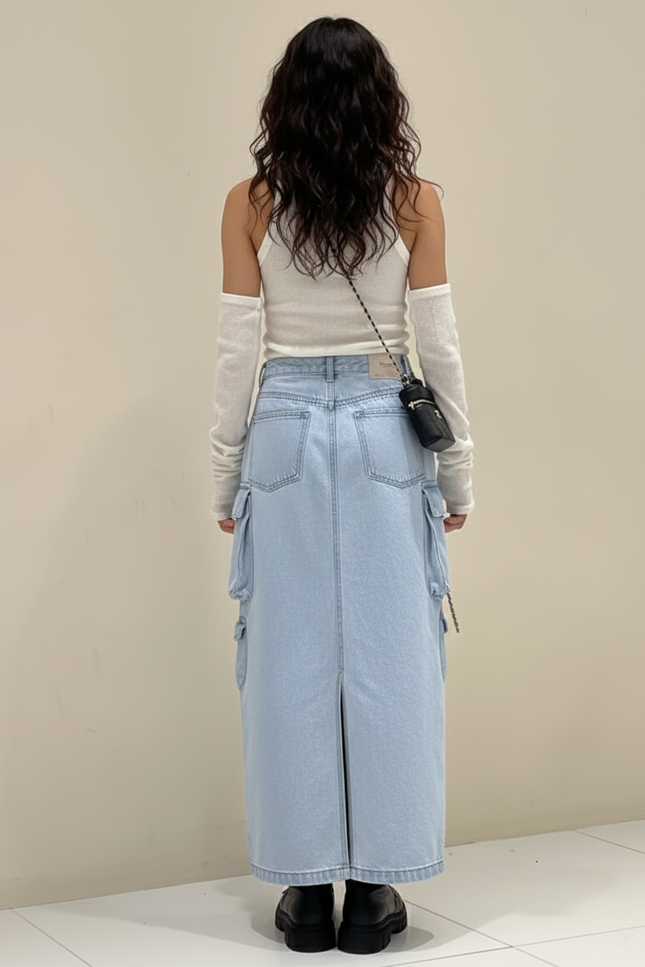 Jupe Jean Cargo Fendue Chic