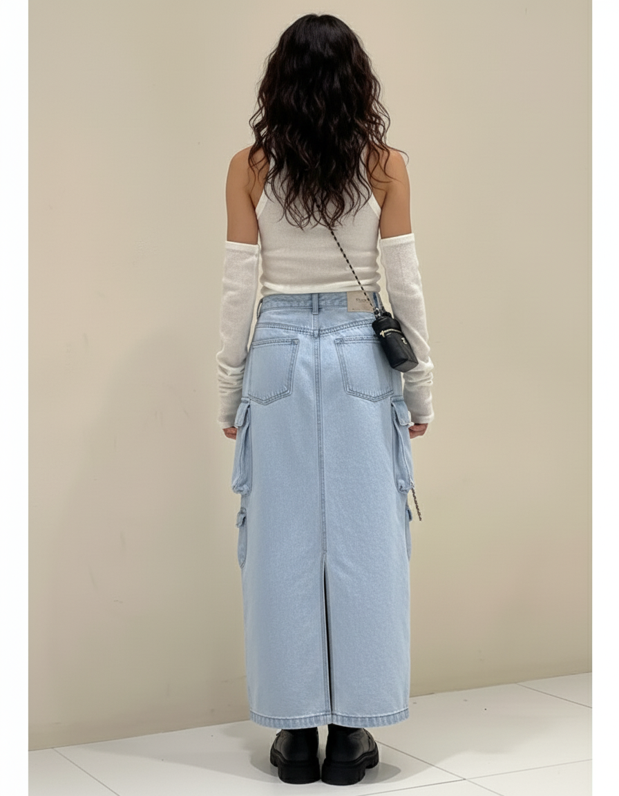 Jupe Jean Cargo Fendue Chic