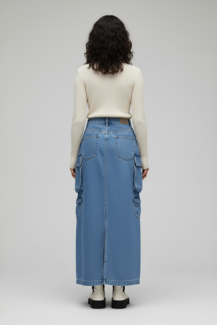 Jupe Jean Fendue Cargo Chic