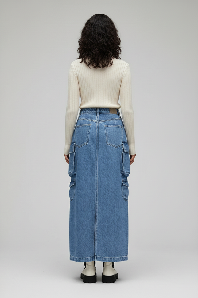 Jupe Jean Fendue Cargo Chic