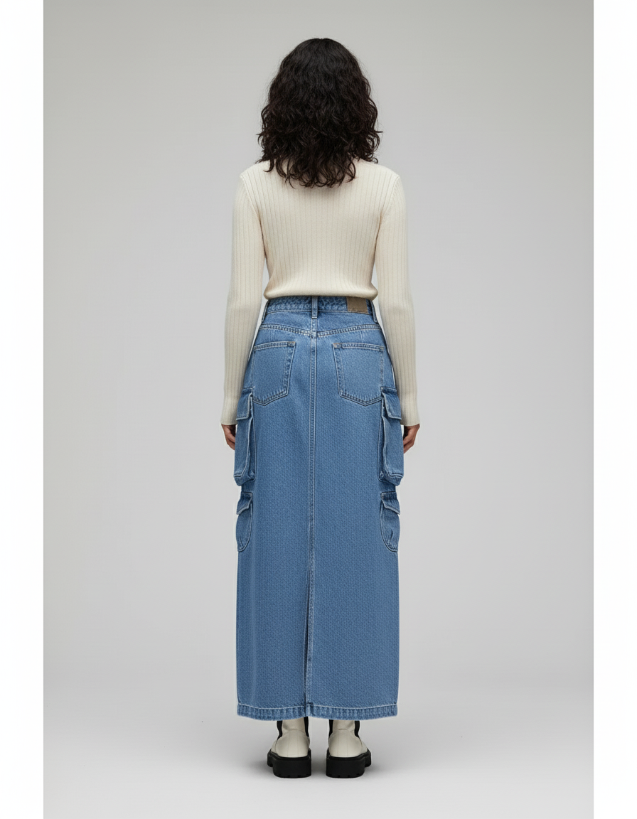 Jupe Jean Fendue Cargo Chic