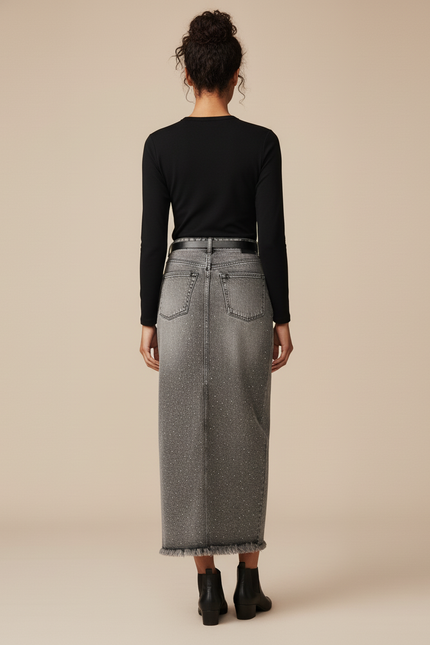 Jupe Jean Strass Longue Chic