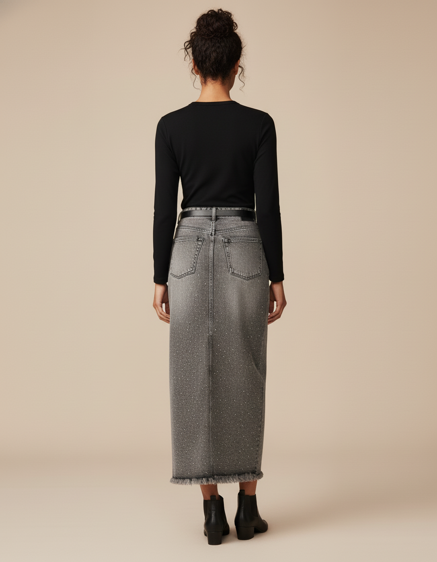 Jupe Jean Strass Longue Chic