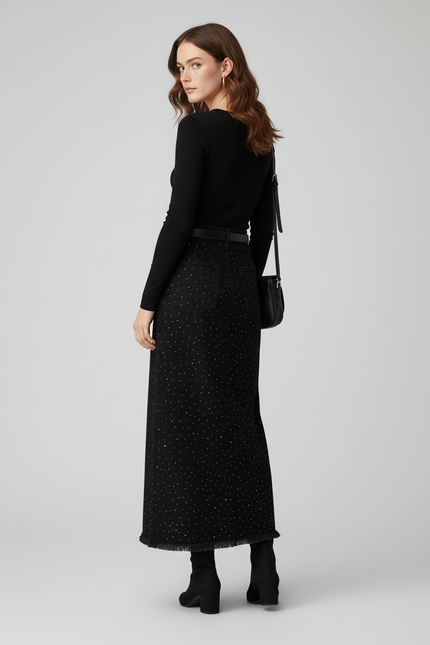 Jupe Jean Noire Strass Chic