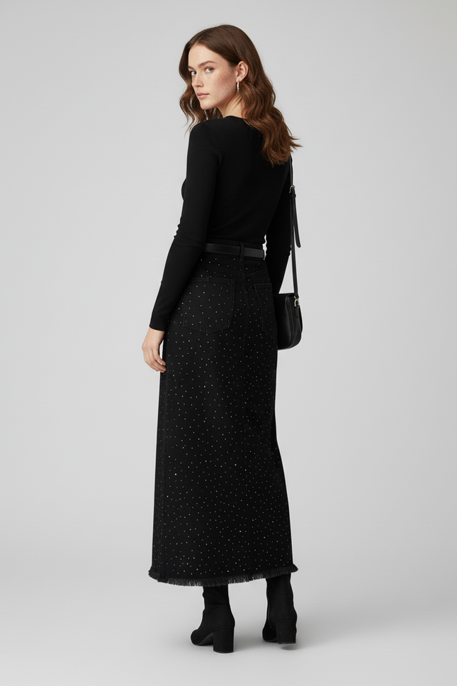 Jupe Jean Noire Strass Chic
