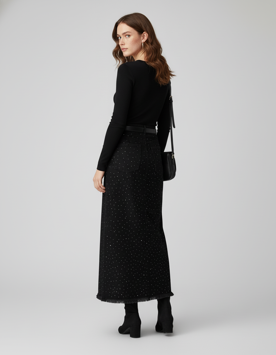 Jupe Jean Noire Strass Chic