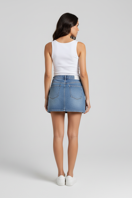 Jupe Jean Bleue Taille Haute Décontractée Facile