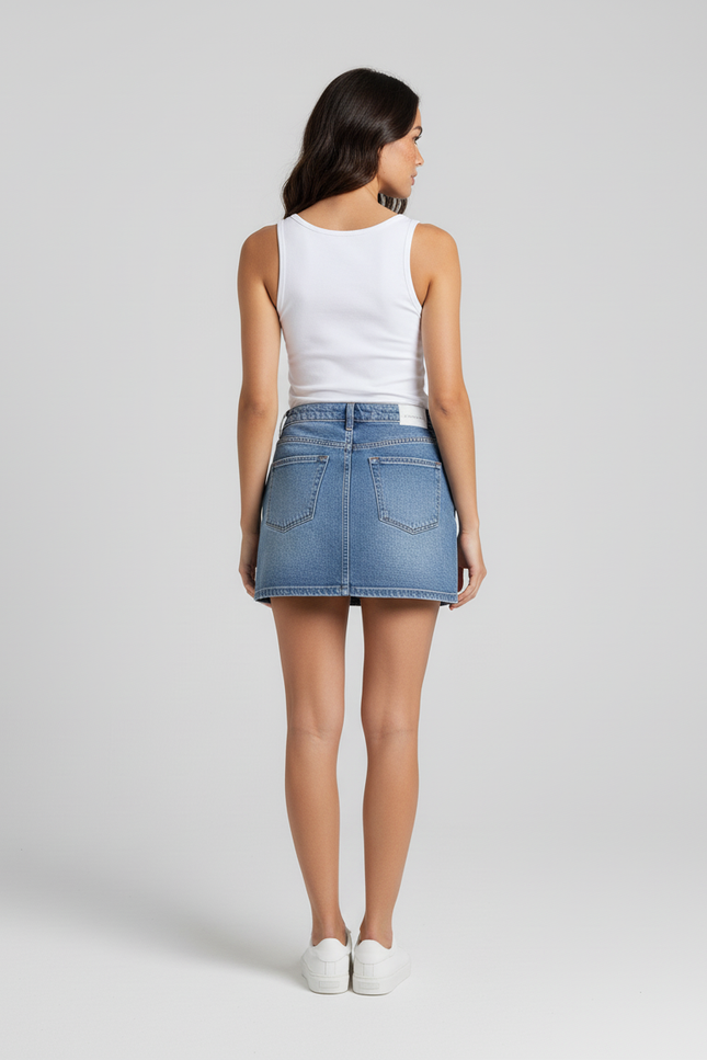 Jupe Jean Bleue Taille Haute Décontractée Facile