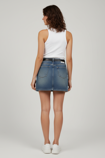 Jupe Jean Bleu Délavé Trapèze Décontractée