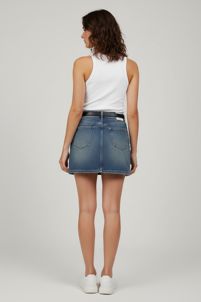 Jupe Jean Bleu Délavé Trapèze Décontractée