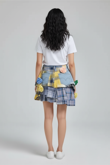 Jupe Jean Patchwork Coloré Irrégulière Décontractée