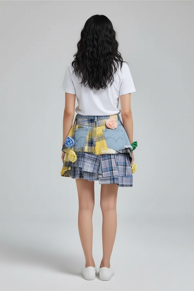 Jupe Jean Patchwork Coloré Irrégulière Décontractée