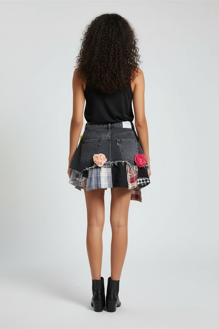 Jupe Jean Patchwork Fleurs Décontractée
