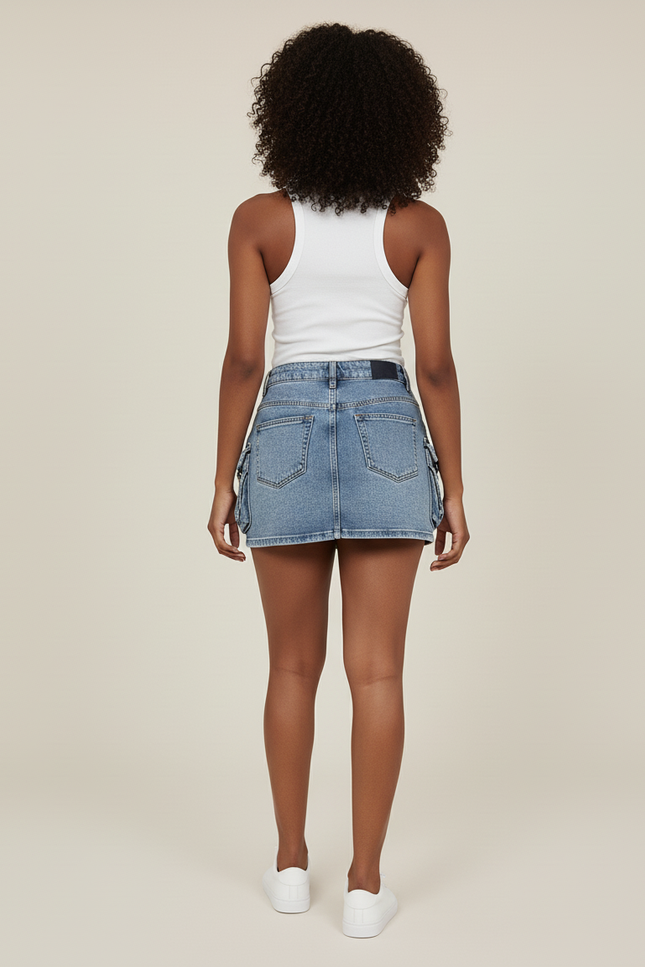 Jupe Jean Mini Cargo Décontractée Sportive
