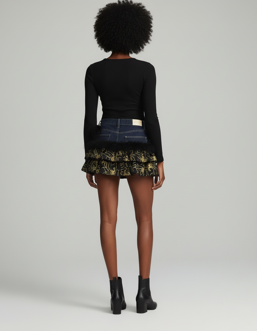 Jupe Jean Imprimée Fausse Fourrure Gothic