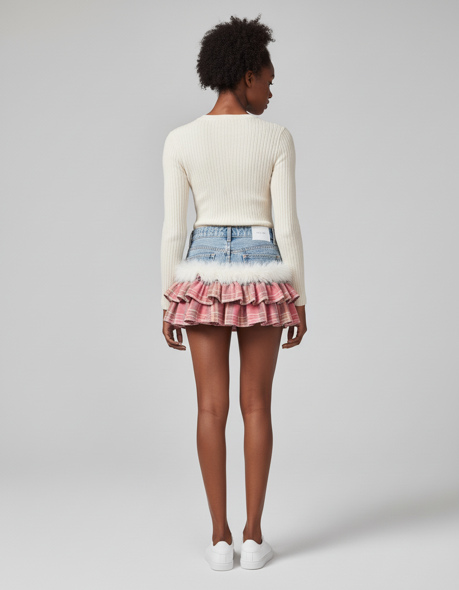 Jupe Jean Mini Patchwork Décontractée