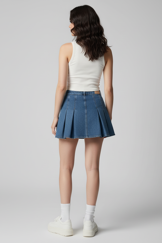 Jupe Jean Plissée Mini Rétro