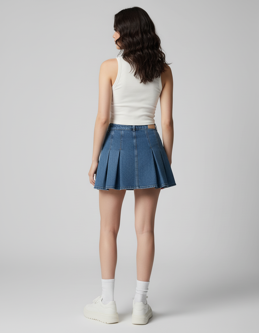 Jupe Jean Plissée Mini Rétro