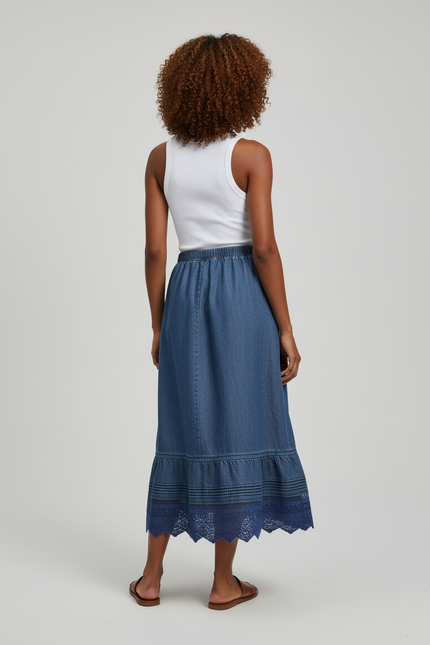 Jupe Jean Bleue Dentelle Élégante