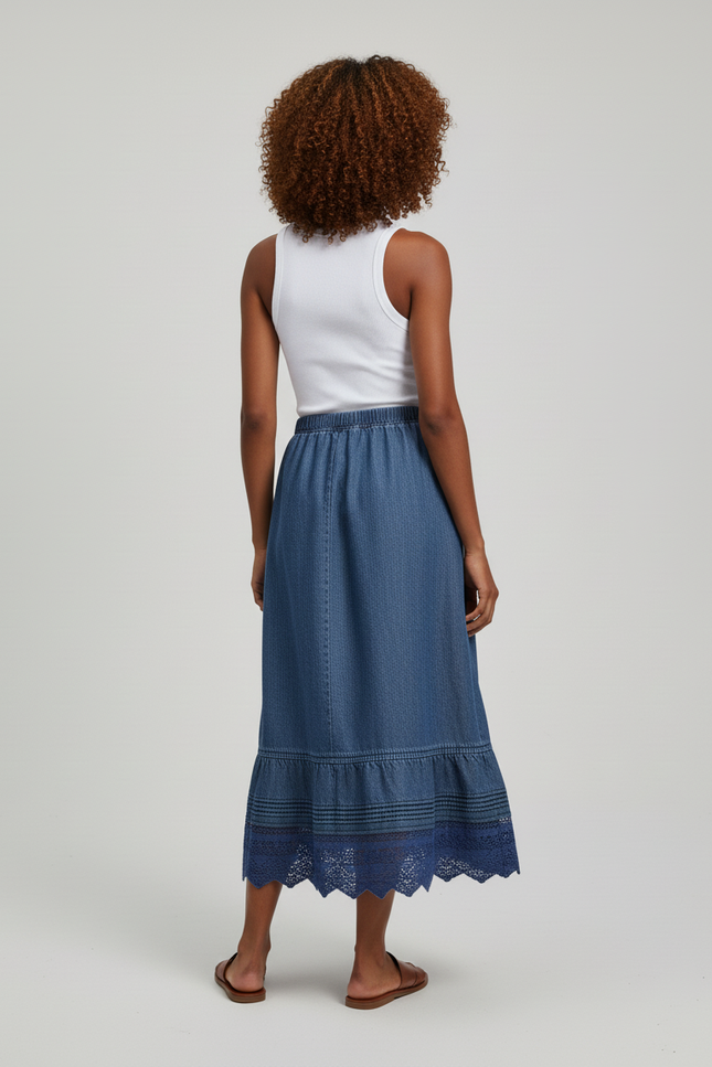 Jupe Jean Bleue Dentelle Élégante