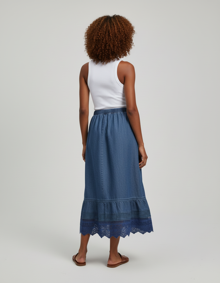 Jupe Jean Bleue Dentelle Élégante